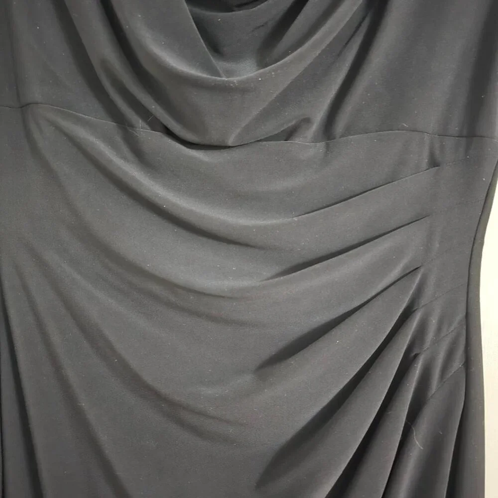 10 Lauren Ralph Lauren Black Rushed Faux Wrap Lined Cap Sleeve Dress
